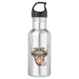 Cute Highland Cow Bubble Gum Vintage Vector Design 532 Ml Water Bottle