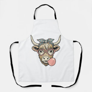 Cute Highland Cow Bubble Gum Vintage Vector Design Apron