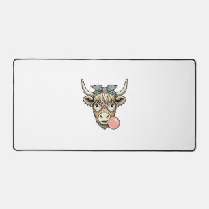 Cute Highland Cow Bubble Gum Vintage Vector Design Desk Mat