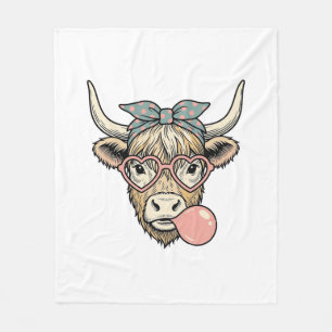 Cute Highland Cow Bubble Gum Vintage Vector Design Fleece Blanket