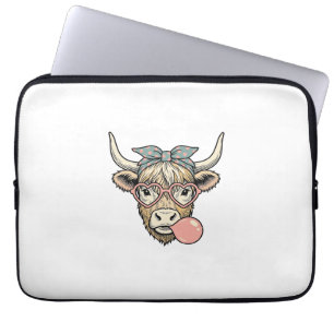 Cute Highland Cow Bubble Gum Vintage Vector Design Laptop Sleeve