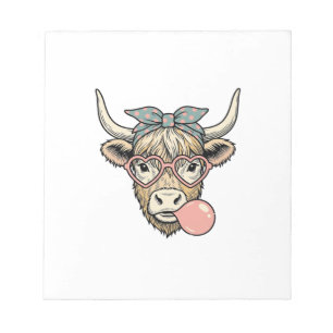 Cute Highland Cow Bubble Gum Vintage Vector Design Notepad