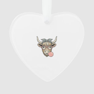 Cute Highland Cow Bubble Gum Vintage Vector Design Ornament