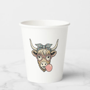 Cute Highland Cow Bubble Gum Vintage Vector Design Paper Cups