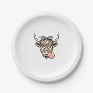 Cute Highland Cow Bubble Gum Vintage Vector Design Paper Plate