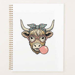 Cute Highland Cow Bubble Gum Vintage Vector Design Planner