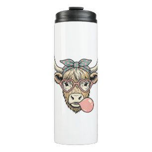 Cute Highland Cow Bubble Gum Vintage Vector Design Thermal Tumbler