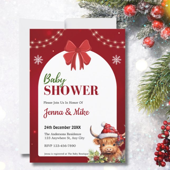 Cute Highland Cow Calf Christmas Baby Shower Invitation (Creator Uploaded)