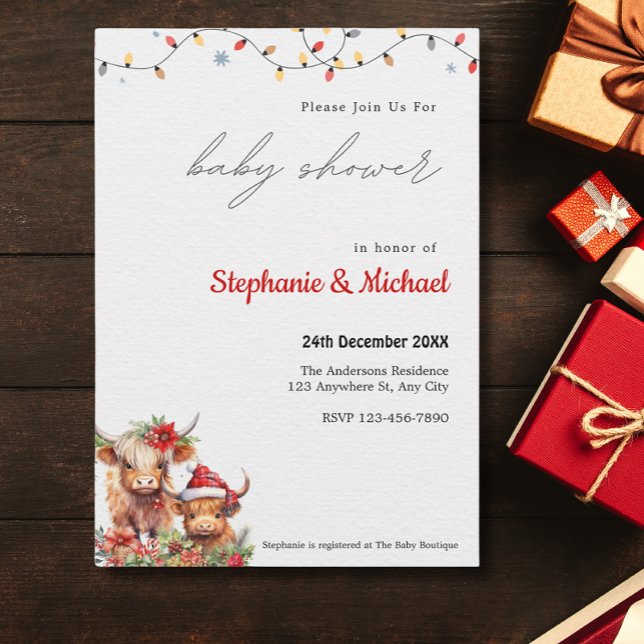 Cute Highland Cow & Calf Christmas Baby Shower Invitation (Creator Uploaded)