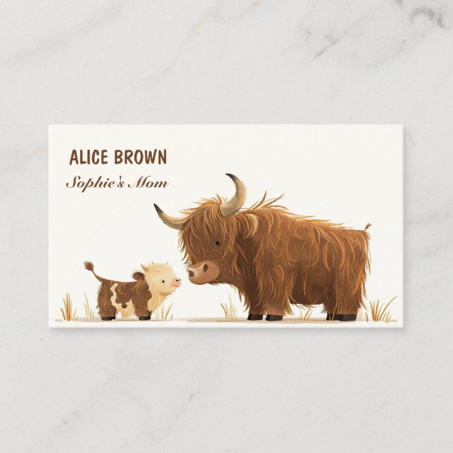 Cute Highland Cow& Calf Mummy Calling Card (Front)