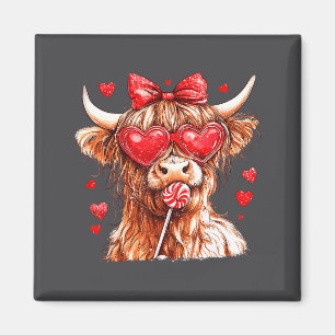 Cute Highland Cow Candy Cane Heart Valentines Day Magnet