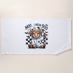 Cute Highland Cow Checkered Halloween Te Beach Towel