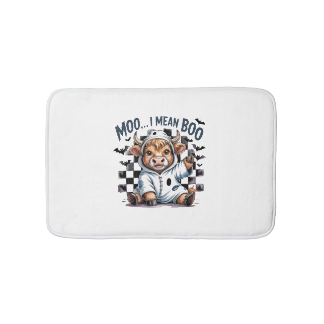 Cute Highland Cow Chequered Halloween Te Bath Mat (Front)