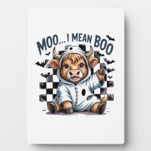 Cute Highland Cow Chequered Halloween Te Plaque