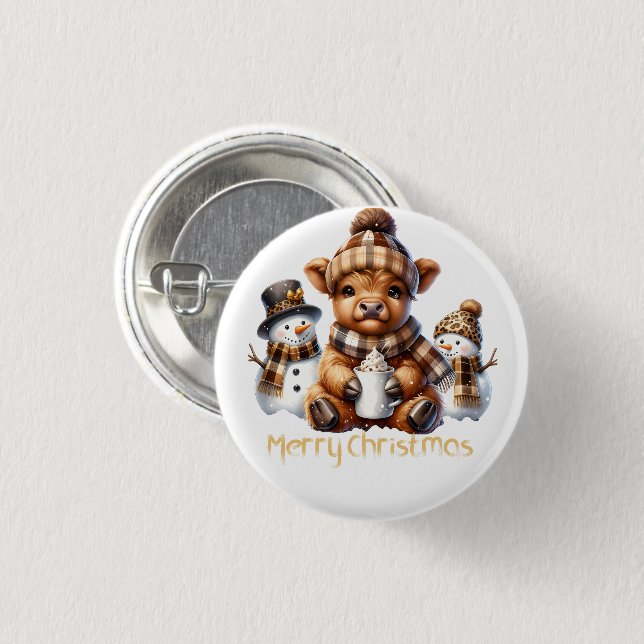 Cute Highland Cow Christmas  3 Cm Round Badge (Front & Back)
