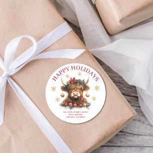 Cute Highland Cow Christmas Business Classic Round Sticker