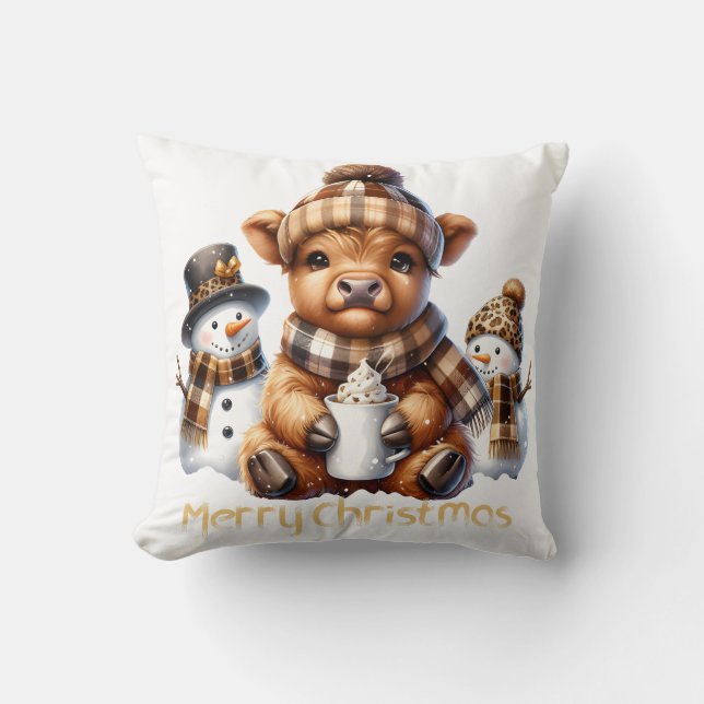 Cute Highland Cow Christmas Cushion (Front)