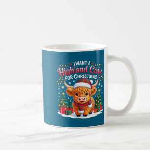 Cute Highland Cow Christmas Funny Santa Lights Hol Coffee Mug
