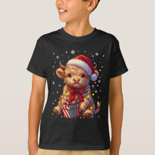 Cute Highland Cow Christmas Highland Cow Xmas Sant T-Shirt