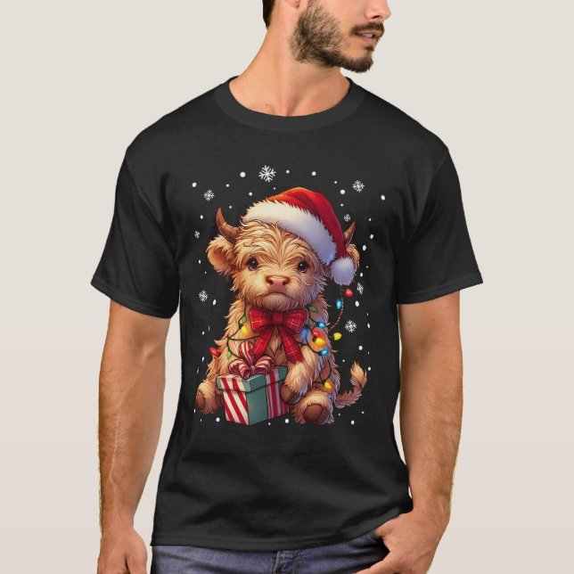 Cute Highland Cow Christmas Highland Cow Xmas Sant T-Shirt (Front)