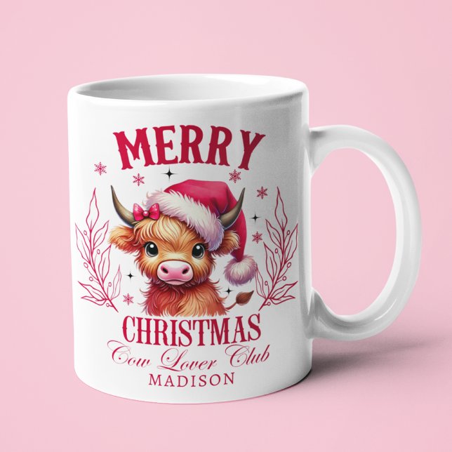 Cute Highland Cow Christmas Personalised Name Coffee Mug (Creator Uploaded)