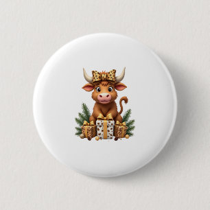 Cute Highland Cow Christmas Santa Highland Cow Lov 6 Cm Round Badge