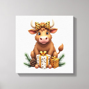 Cute Highland Cow Christmas Santa Highland Cow Lov Canvas Print