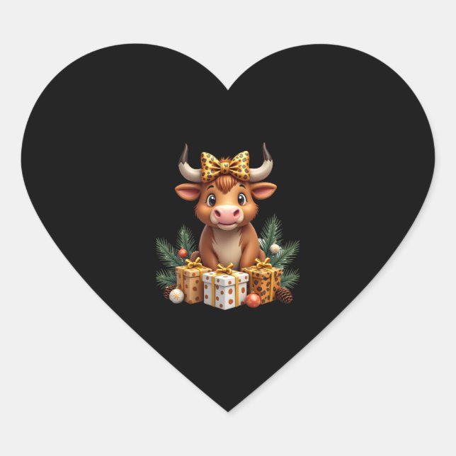 Cute Highland Cow Christmas Santa Highland Cow Lov Heart Sticker (Front)
