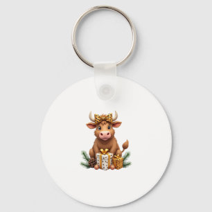 Cute Highland Cow Christmas Santa Highland Cow Lov Key Ring