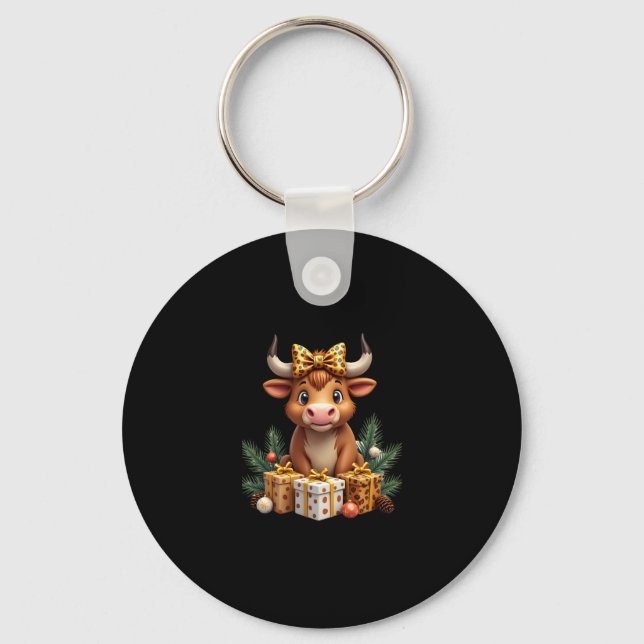 Cute Highland Cow Christmas Santa Highland Cow Lov Key Ring (Front)