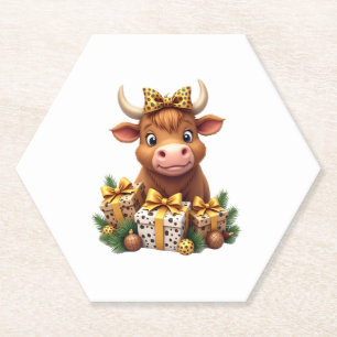 Cute Highland Cow Christmas Santa Highland Cow Lov Paper Coaster