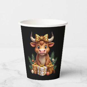 Cute Highland Cow Christmas Santa Highland Cow Lov Paper Cups