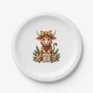 Cute Highland Cow Christmas Santa Highland Cow Lov Paper Plate