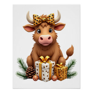 Cute Highland Cow Christmas Santa Highland Cow Lov Poster