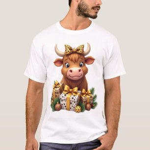 Cute Highland Cow Christmas Santa Highland Cow Lov T-Shirt