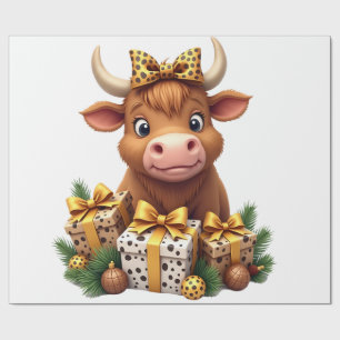 Cute Highland Cow Christmas Santa Highland Cow Lov Wrapping Paper
