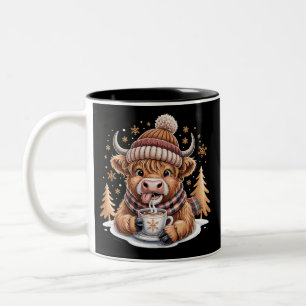 Cute Highland Cow Christmas Trees Hot Cocoa Cosy Two-Tone Coffee Mug