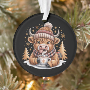 Cute Highland Cow Christmas Trees Hot Cocoa Cozy Ornament