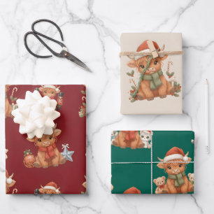 Cute Highland Cow Christmas Wrapping Paper Bundle