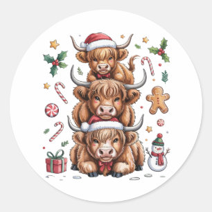 Cute Highland Cow Christmas Xmas Cosy Winter Classic Round Sticker