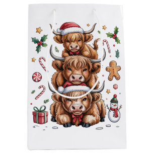 Cute Highland Cow Christmas Xmas Cosy Winter Medium Gift Bag