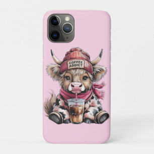 Cute Highland Cow Coffee Addict Funny Drink Coffee Case-Mate iPhone Case