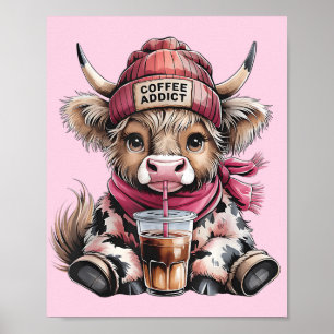 Cute Highland Cow Coffee Addict Funny Drink Coffee Poster