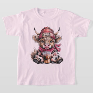 Cute Highland Cow Coffee Addict Funny Drink Coffee T-Shirt
