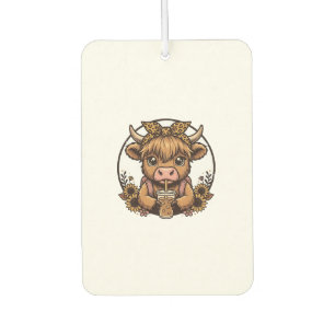 Cute Highland Cow Coffee Sunflower Vintage Shirt_1 Car Air Freshener