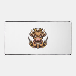 Cute Highland Cow Coffee Sunflower Vintage Shirt_1 Desk Mat