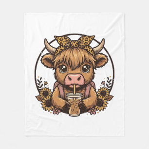 Cute Highland Cow Coffee Sunflower Vintage Shirt_1 Fleece Blanket