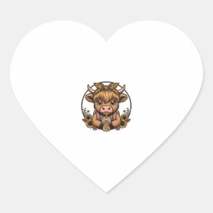 Cute Highland Cow Coffee Sunflower Vintage Shirt_1 Heart Sticker