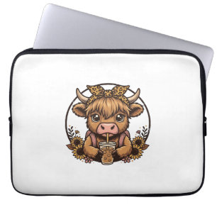 Cute Highland Cow Coffee Sunflower Vintage Shirt_1 Laptop Sleeve