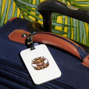 Cute Highland Cow Coffee Sunflower Vintage Shirt_1 Luggage Tag
